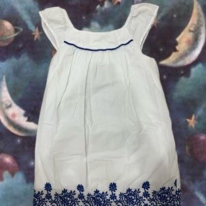 Adorable white cottage core dress with blue embroidery!